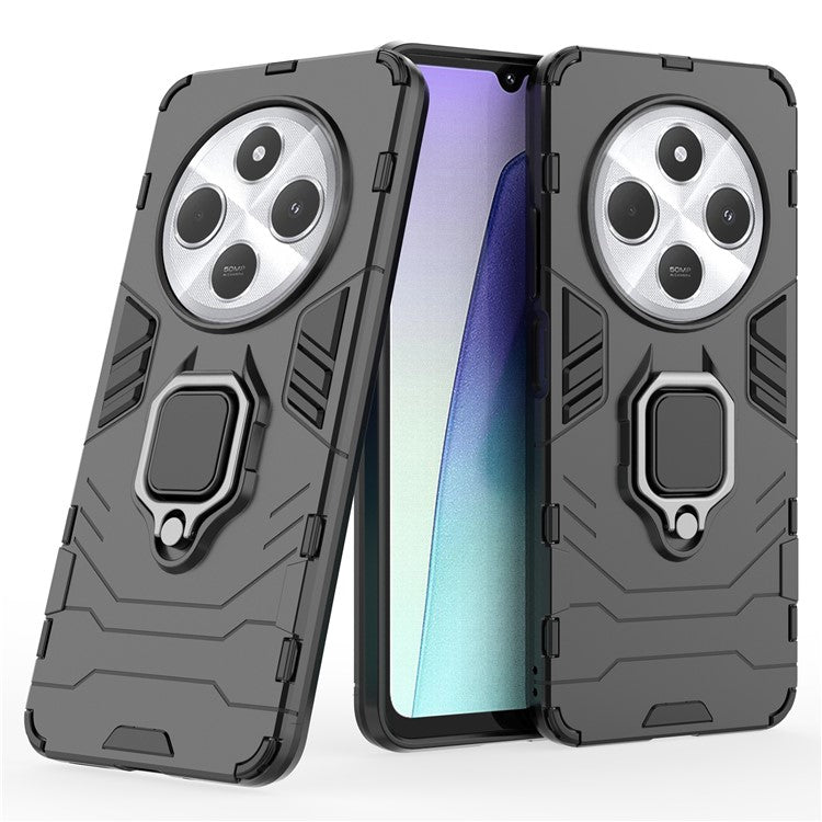 For Xiaomi Poco C75 4G / Redmi 14R 5G / 14C 4G Case PC+TPU Protective Phone Cover with Ring Kickstand - Black