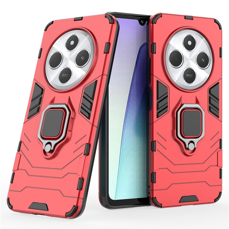For Xiaomi Poco C75 4G / Redmi 14R 5G / 14C 4G Case PC+TPU Protective Phone Cover with Ring Kickstand - Red