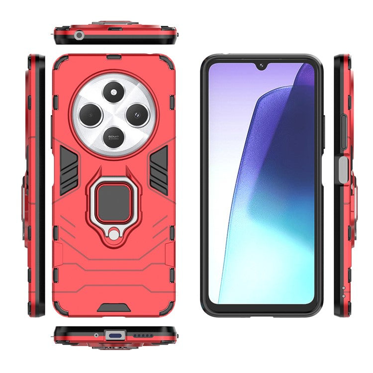 For Xiaomi Poco C75 4G / Redmi 14R 5G / 14C 4G Case PC+TPU Protective Phone Cover with Ring Kickstand - Red