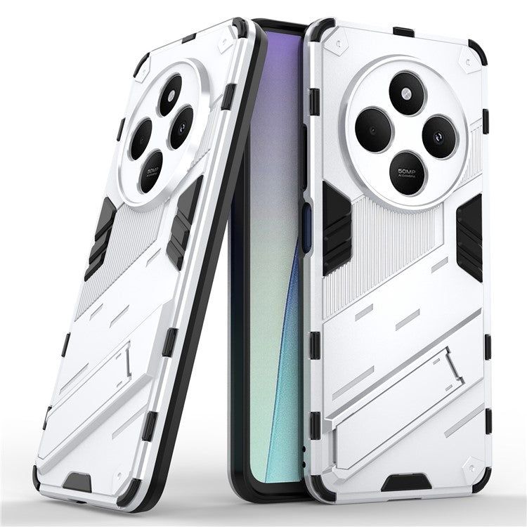 For Xiaomi Poco C75 4G / Redmi 14R 5G / 14C 4G Case PC+TPU Shockproof Phone Cover with Kickstand - White