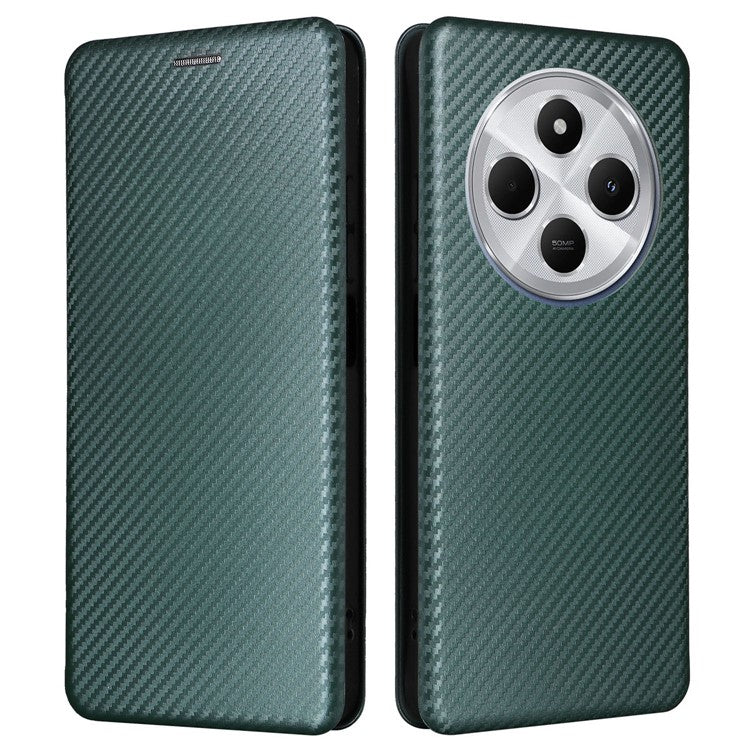 For Xiaomi Poco C75 4G / Redmi 14R 5G / 14C 4G Case Carbon Fiber Texture Drop-Proof PU Leather Phone Cover - Green