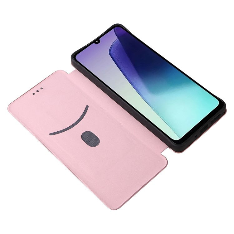 For Xiaomi Poco C75 4G / Redmi 14R 5G / 14C 4G Case Carbon Fiber Texture Drop-Proof PU Leather Phone Cover - Rose Gold
