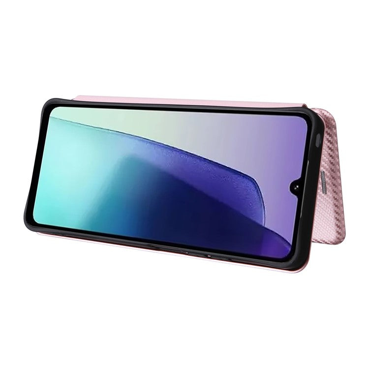 For Xiaomi Poco C75 4G / Redmi 14R 5G / 14C 4G Case Carbon Fiber Texture Drop-Proof PU Leather Phone Cover - Rose Gold