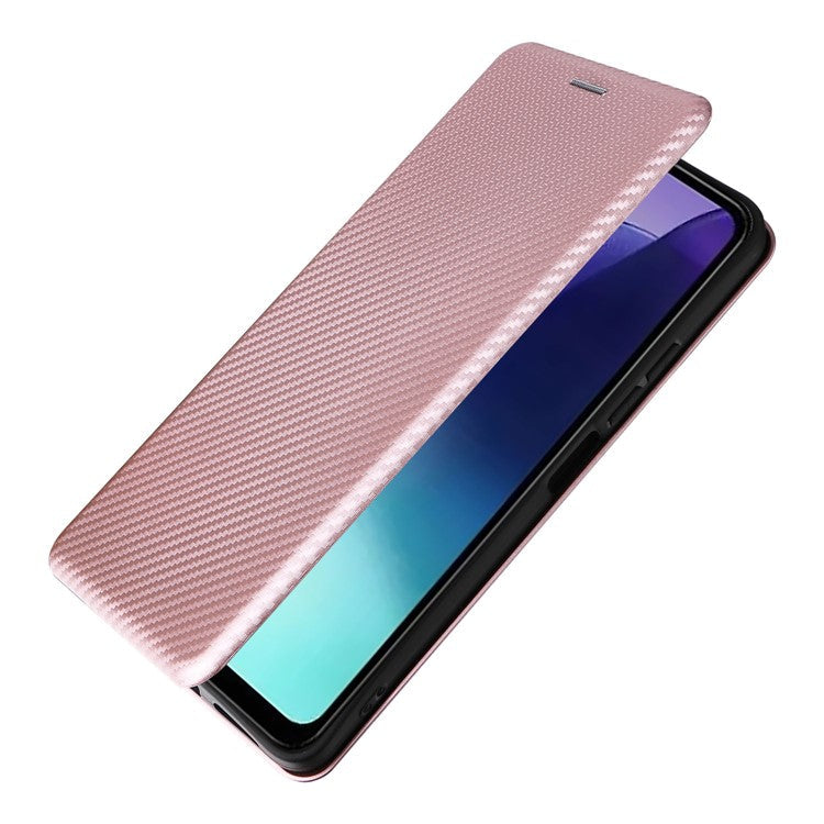 For Xiaomi Poco C75 4G / Redmi 14R 5G / 14C 4G Case Carbon Fiber Texture Drop-Proof PU Leather Phone Cover - Rose Gold