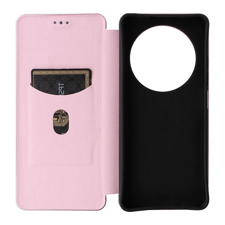 For Xiaomi Poco C75 4G / Redmi 14R 5G / 14C 4G Case Carbon Fiber Texture Drop-Proof PU Leather Phone Cover - Rose Gold