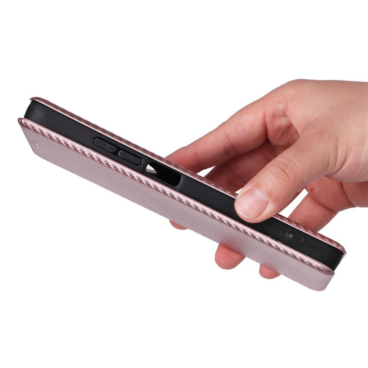 For Xiaomi Poco C75 4G / Redmi 14R 5G / 14C 4G Case Carbon Fiber Texture Drop-Proof PU Leather Phone Cover - Rose Gold