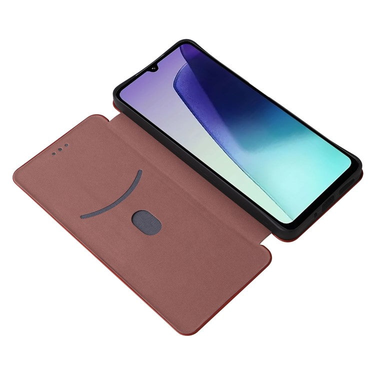For Xiaomi Poco C75 4G / Redmi 14R 5G / 14C 4G Case Carbon Fiber Texture Drop-Proof PU Leather Phone Cover - Brown