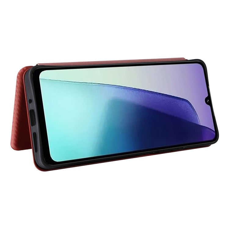 For Xiaomi Poco C75 4G / Redmi 14R 5G / 14C 4G Case Carbon Fiber Texture Drop-Proof PU Leather Phone Cover - Brown