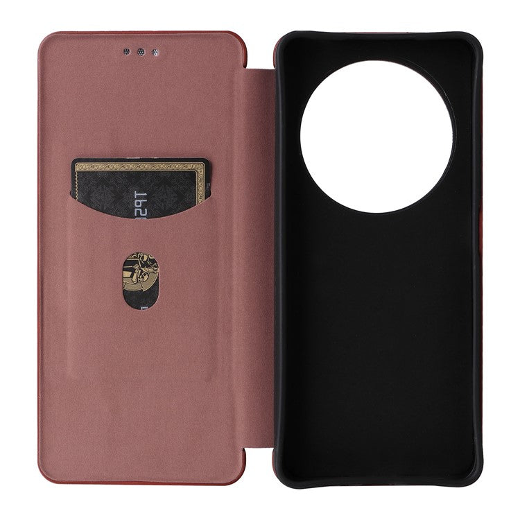 For Xiaomi Poco C75 4G / Redmi 14R 5G / 14C 4G Case Carbon Fiber Texture Drop-Proof PU Leather Phone Cover - Brown