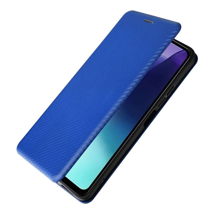 For Xiaomi Poco C75 4G / Redmi 14R 5G / 14C 4G Case Carbon Fiber Texture Drop-Proof PU Leather Phone Cover - Blue