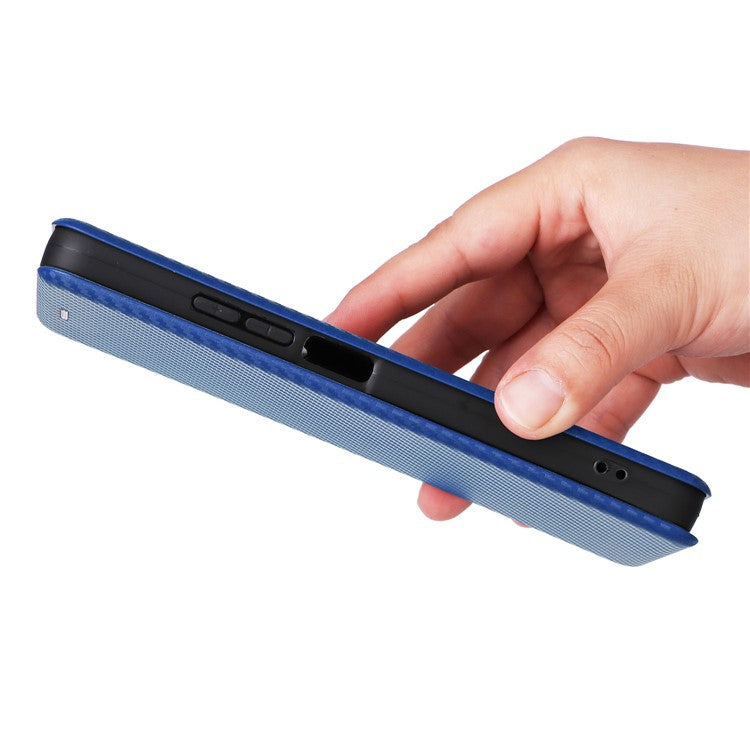 For Xiaomi Poco C75 4G / Redmi 14R 5G / 14C 4G Case Carbon Fiber Texture Drop-Proof PU Leather Phone Cover - Blue
