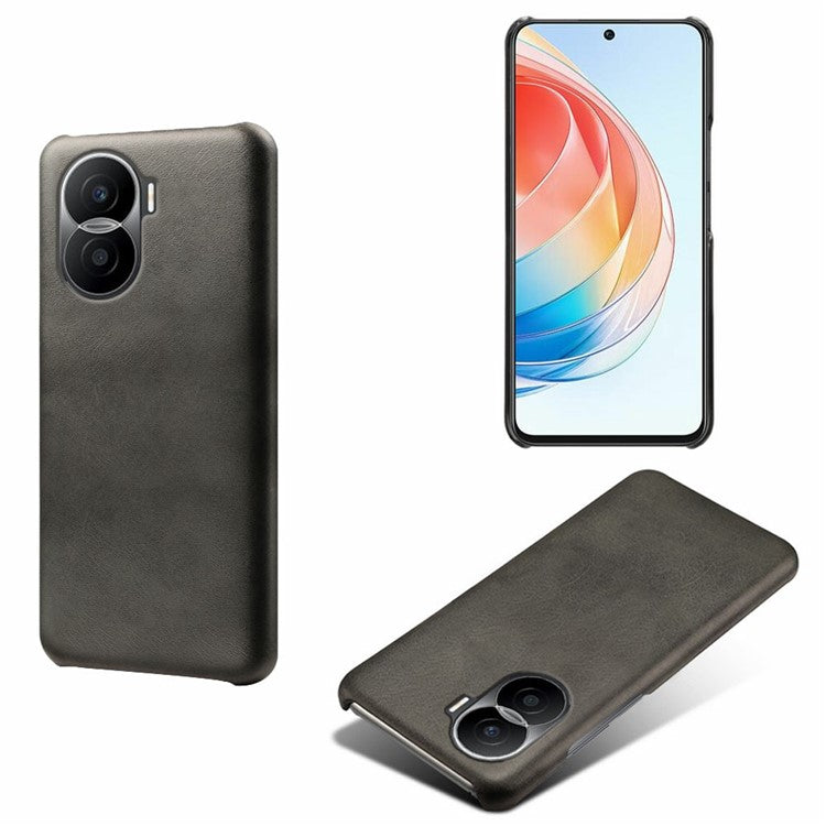For Honor X40i 5G Slim Shockproof Phone Cover Calf Texture PU Leather Coated Hard PC Anti-Scratch Phone Case - Black