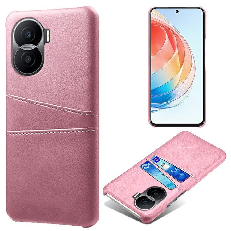 For Honor X40i 5G Dual Card Slots Holder Case PU Leather Coated Hard PC Protective Phone Cover - Rose Gold