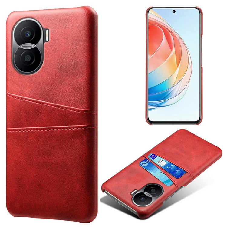 For Honor X40i 5G Dual Card Slots Holder Case PU Leather Coated Hard PC Protective Phone Cover - Red