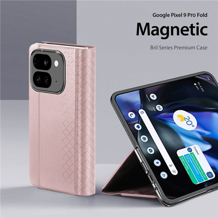 DUX DUCIS Bril Series for Google Pixel 9 Pro Fold 5G Case Leather+PC Stand Phone Cover - Pink