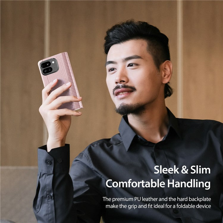 DUX DUCIS Bril Series for Google Pixel 9 Pro Fold 5G Case Leather+PC Stand Phone Cover - Pink