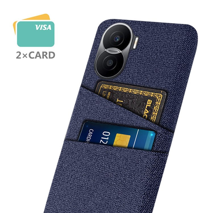 For Honor X40i 5G Cloth Texture Phone Case Dual Card Slots Anti-scratch Hard PC Protective Cover - Blue