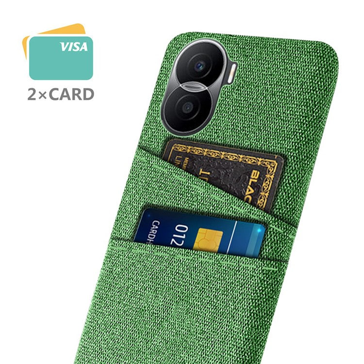 For Honor X40i 5G Cloth Texture Phone Case Dual Card Slots Anti-scratch Hard PC Protective Cover - Green