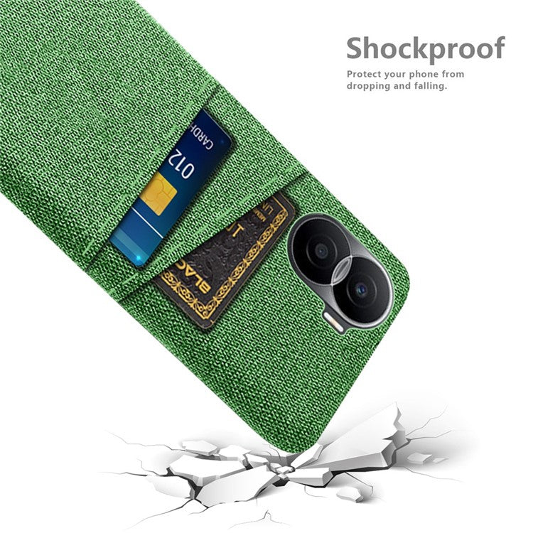 For Honor X40i 5G Cloth Texture Phone Case Dual Card Slots Anti-scratch Hard PC Protective Cover - Green