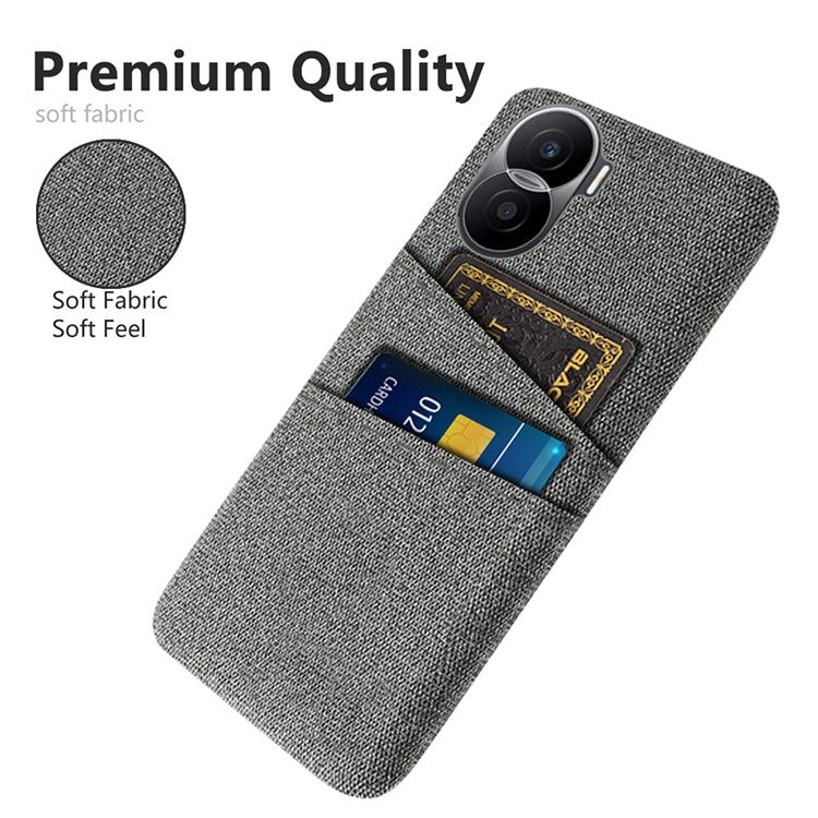 For Honor X40i 5G Cloth Texture Phone Case Dual Card Slots Anti-scratch Hard PC Protective Cover - Grey