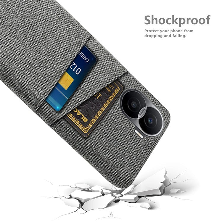 For Honor X40i 5G Cloth Texture Phone Case Dual Card Slots Anti-scratch Hard PC Protective Cover - Grey
