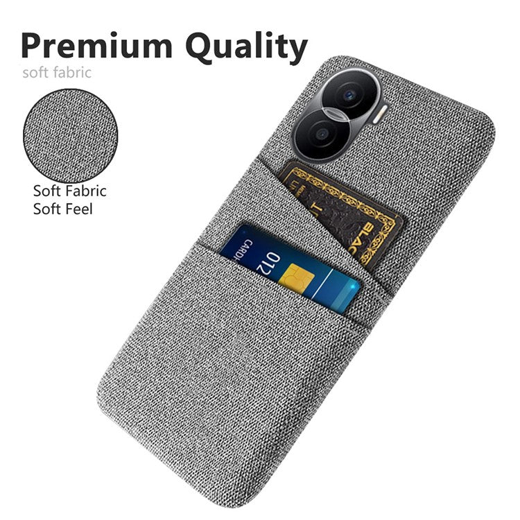 For Honor X40i 5G Cloth Texture Phone Case Dual Card Slots Anti-scratch Hard PC Protective Cover - Light Grey