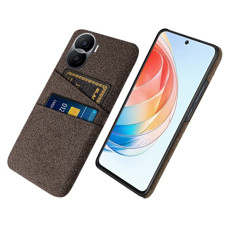 For Honor X40i 5G Cloth Texture Phone Case Dual Card Slots Anti-scratch Hard PC Protective Cover - Brown