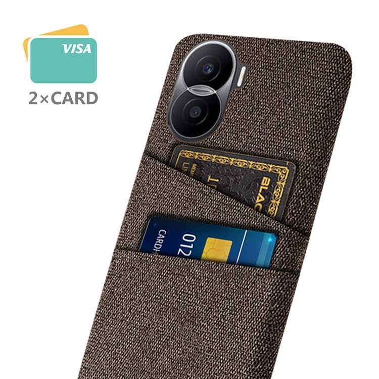 For Honor X40i 5G Cloth Texture Phone Case Dual Card Slots Anti-scratch Hard PC Protective Cover - Brown