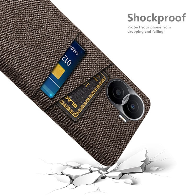 For Honor X40i 5G Cloth Texture Phone Case Dual Card Slots Anti-scratch Hard PC Protective Cover - Brown