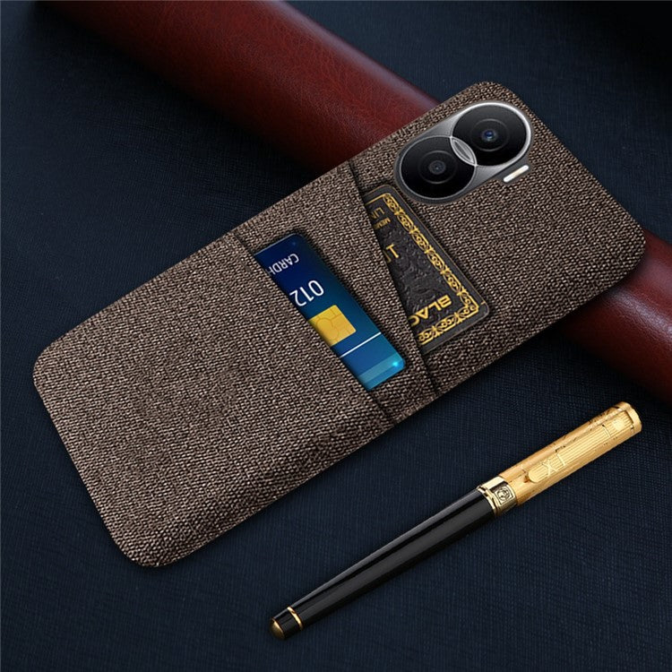 For Honor X40i 5G Cloth Texture Phone Case Dual Card Slots Anti-scratch Hard PC Protective Cover - Brown