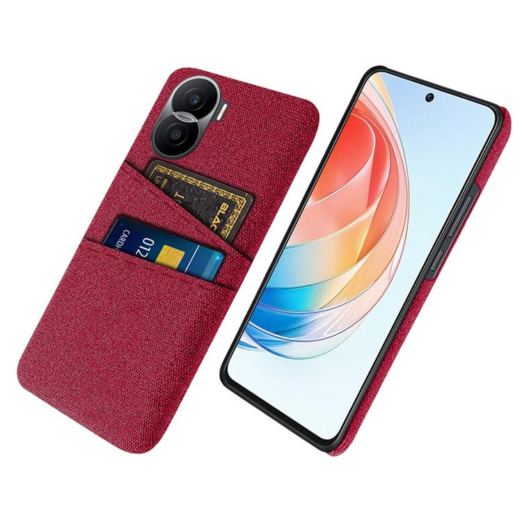 For Honor X40i 5G Cloth Texture Phone Case Dual Card Slots Anti-scratch Hard PC Protective Cover - Red