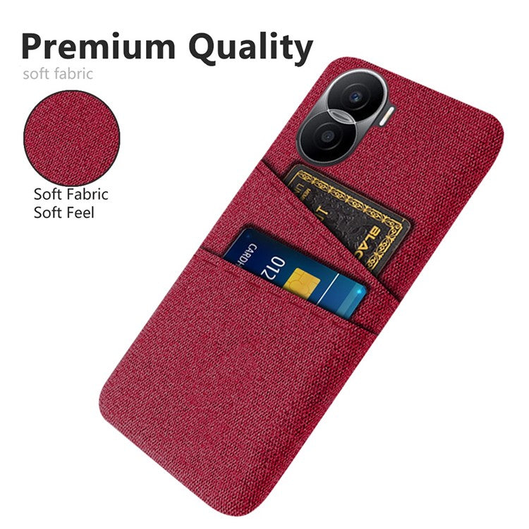 For Honor X40i 5G Cloth Texture Phone Case Dual Card Slots Anti-scratch Hard PC Protective Cover - Red