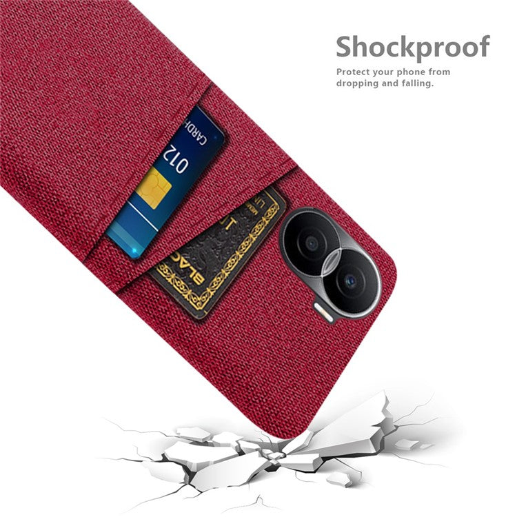 For Honor X40i 5G Cloth Texture Phone Case Dual Card Slots Anti-scratch Hard PC Protective Cover - Red