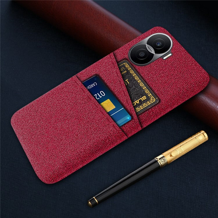 For Honor X40i 5G Cloth Texture Phone Case Dual Card Slots Anti-scratch Hard PC Protective Cover - Red
