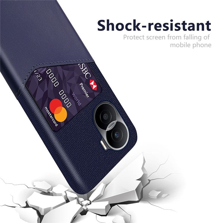 For Honor X40i 5G Anti-scratch Cloth Texture Cell Phone Cover PU Leather+ PC Card Holder Protective Case - Blue