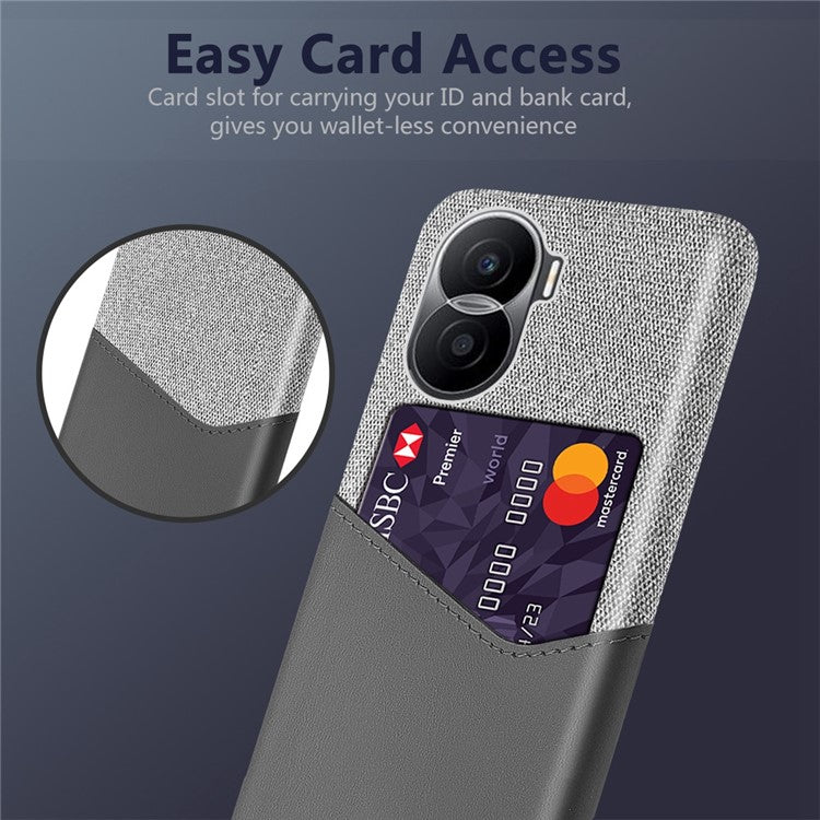 For Honor X40i 5G Anti-scratch Cloth Texture Cell Phone Cover PU Leather+ PC Card Holder Protective Case - Grey