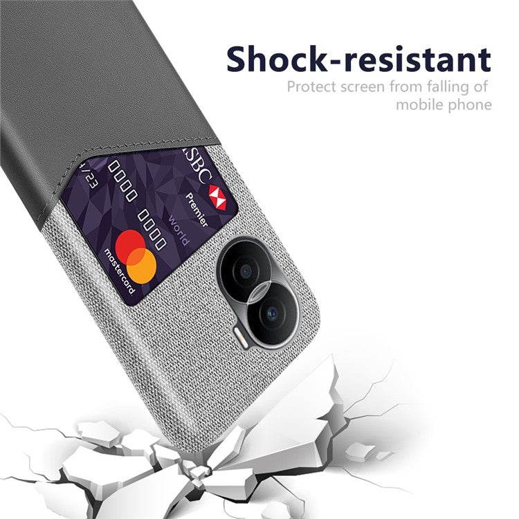 For Honor X40i 5G Anti-scratch Cloth Texture Cell Phone Cover PU Leather+ PC Card Holder Protective Case - Grey