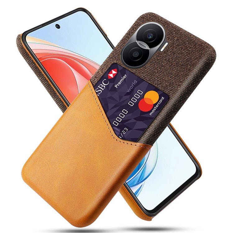 For Honor X40i 5G Anti-scratch Cloth Texture Cell Phone Cover PU Leather+ PC Card Holder Protective Case - Orange