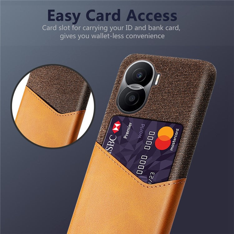 For Honor X40i 5G Anti-scratch Cloth Texture Cell Phone Cover PU Leather+ PC Card Holder Protective Case - Orange