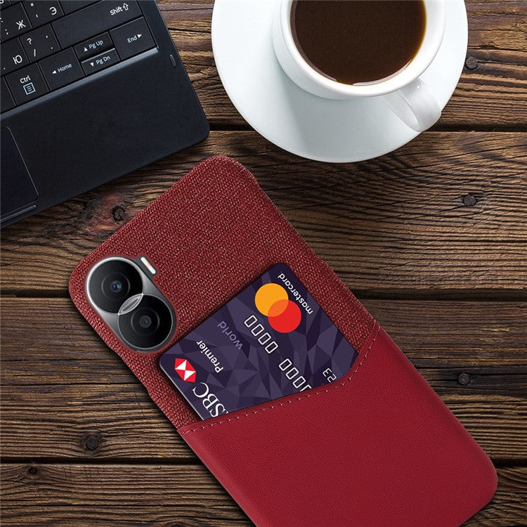 For Honor X40i 5G Anti-scratch Cloth Texture Cell Phone Cover PU Leather+ PC Card Holder Protective Case - Red