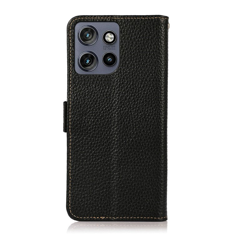 KHAZNEH For Motorola Edge 50 Neo 5G / Moto S50 5G / Thinkphone 25 5G Phone Case Genuine Cow Leather Cover RFID Blocking - Black
