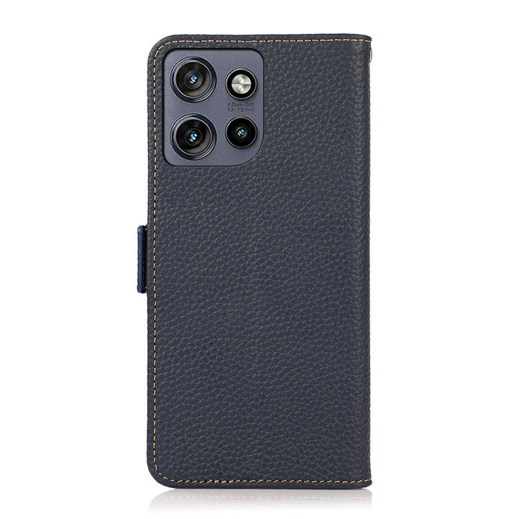 KHAZNEH For Motorola Edge 50 Neo 5G / Moto S50 5G / Thinkphone 25 5G Phone Case Genuine Cow Leather Cover RFID Blocking - Blue