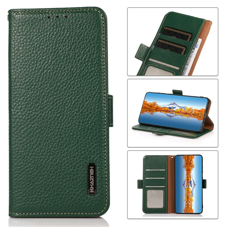 KHAZNEH For Motorola Edge 50 Neo 5G Phone Case Genuine Cow Leather Cover RFID Blocking - Green