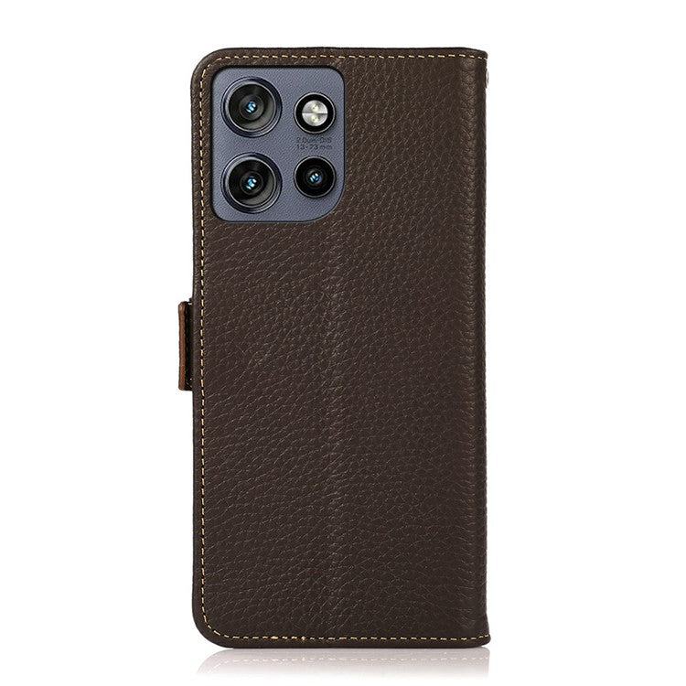 KHAZNEH For Motorola Edge 50 Neo 5G / Moto S50 5G / Thinkphone 25 5G Phone Case Genuine Cow Leather Cover RFID Blocking - Brown