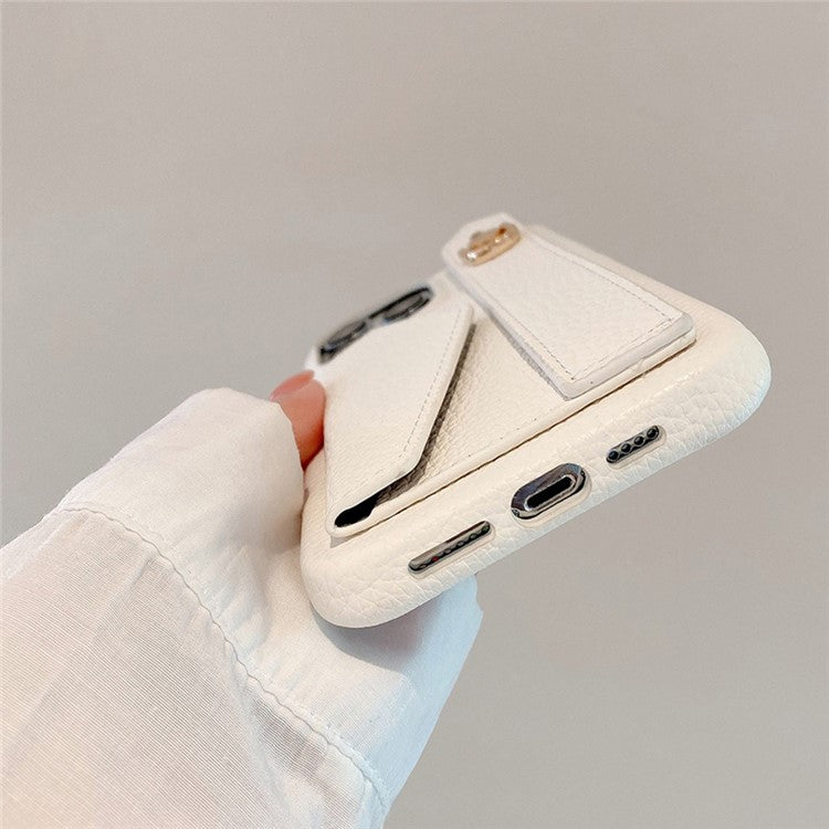 For iPhone 16 Pro Case Wristband Kickstand Card Slot PU Leather+PET Phone Cover - Dark Brown