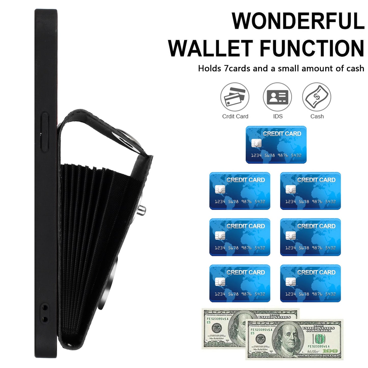 For iPhone 16 Pro Case YB Leather Coating Series-7 Card Holder Leather TPU Phone Cover with Kickstand - Black