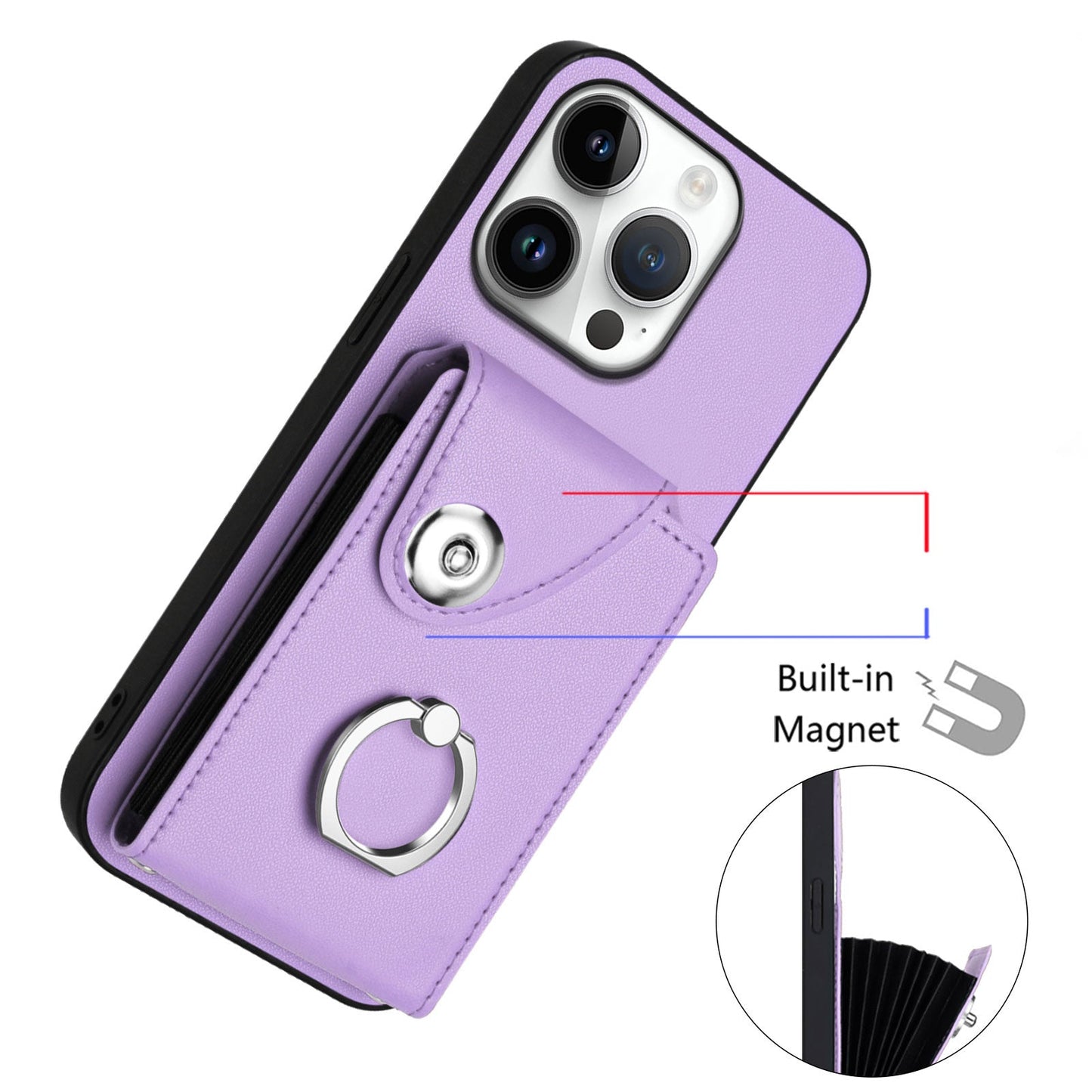For iPhone 16 Pro Case YB Leather Coating Series-7 Card Holder Leather TPU Phone Cover with Kickstand - Purple