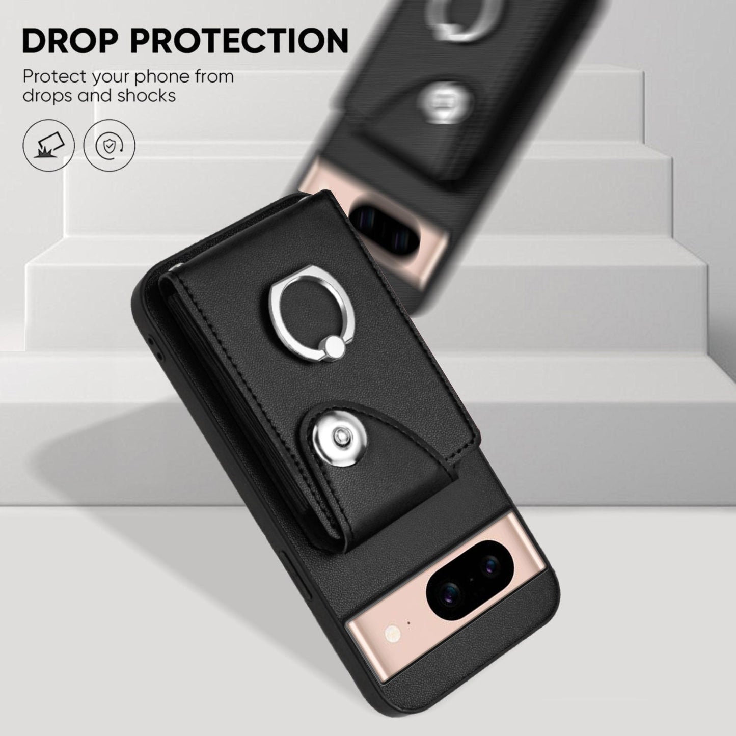 For Google Pixel 8a Case YB Leather Coating Series-7 Card Holder Leather TPU Phone Cover with Kickstand - Black