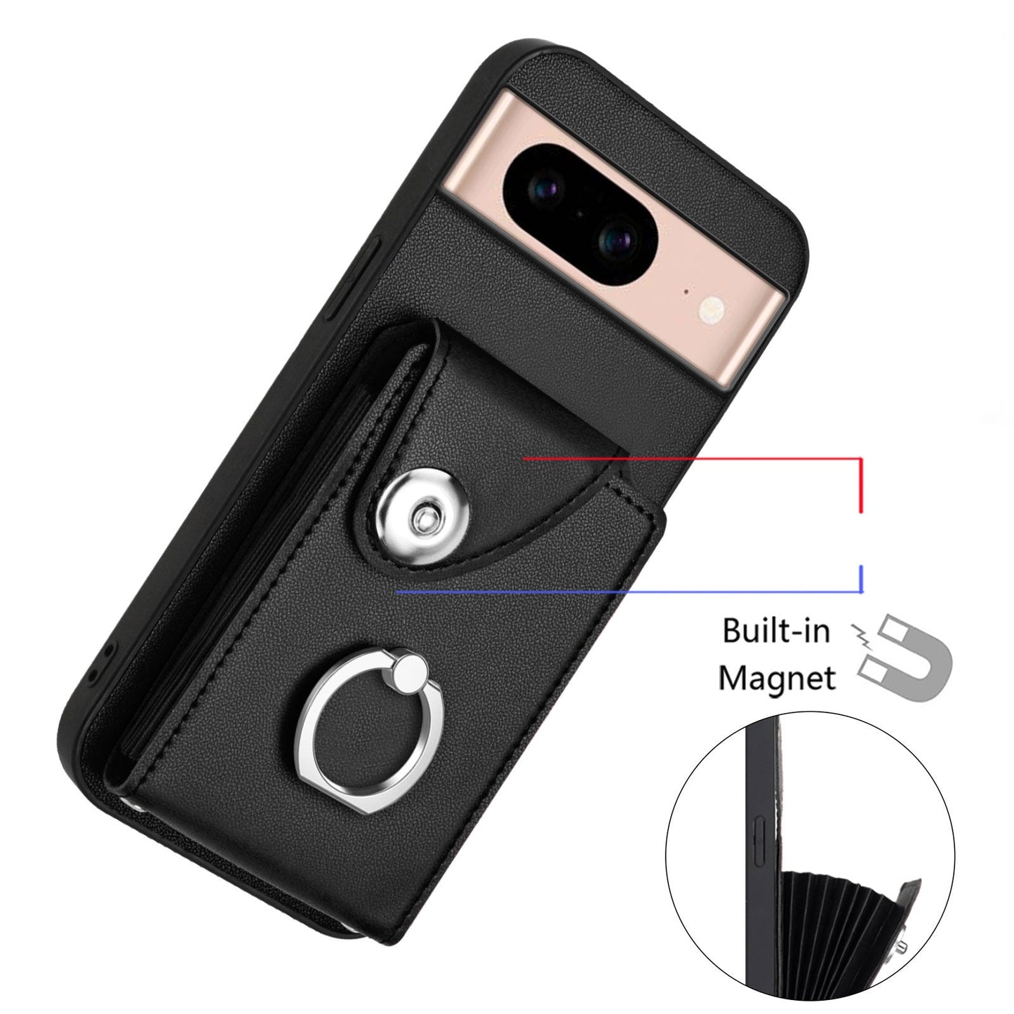 For Google Pixel 8a Case YB Leather Coating Series-7 Card Holder Leather TPU Phone Cover with Kickstand - Black