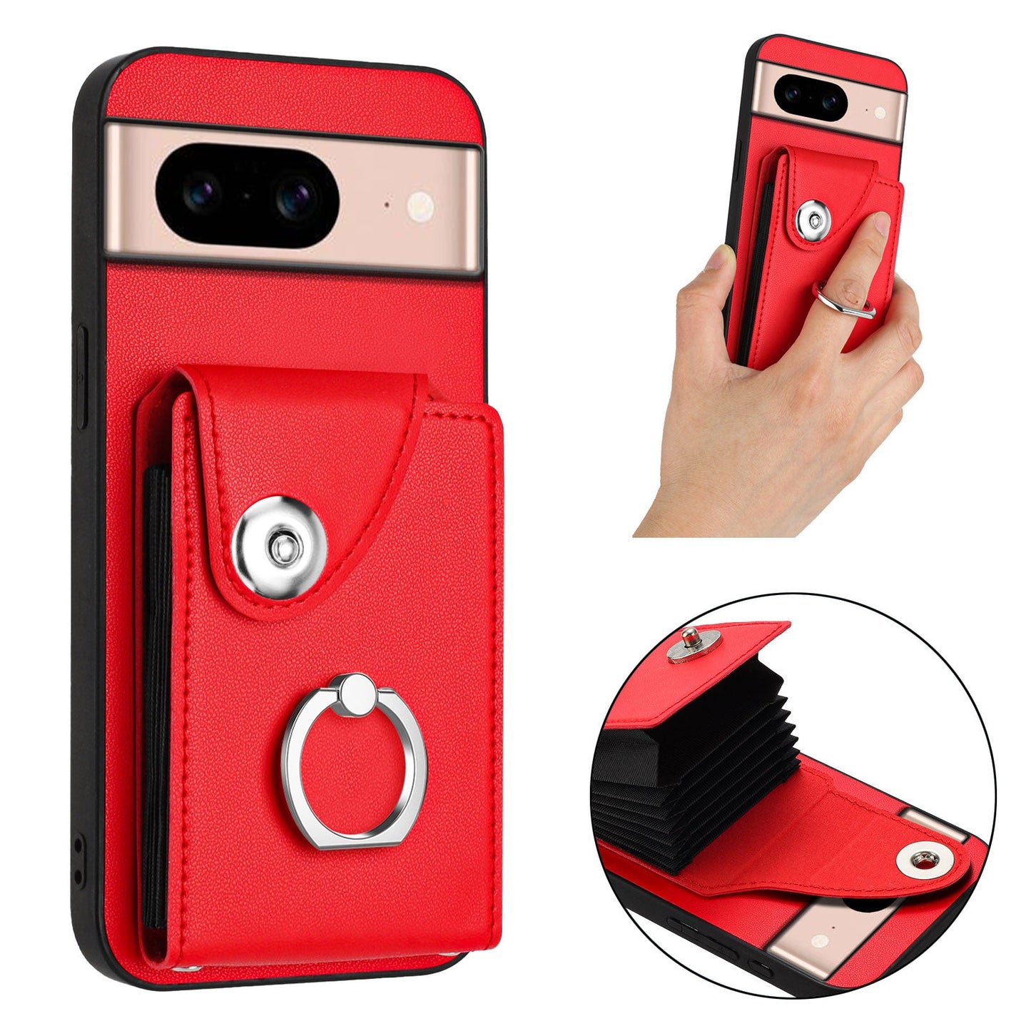 For Google Pixel 8a Case YB Leather Coating Series-7 Card Holder Leather TPU Phone Cover with Kickstand - Red